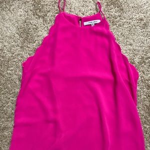 Hot pink high neck blouse with scalloped edges